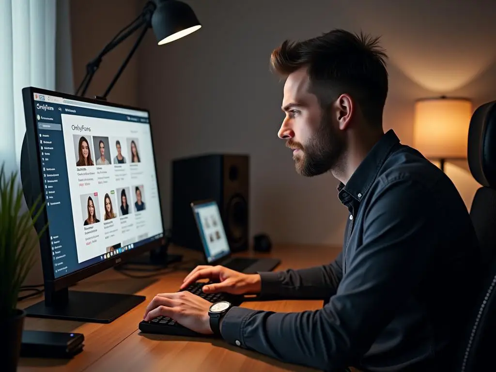 un hombre buscando perfiles de onlyfans